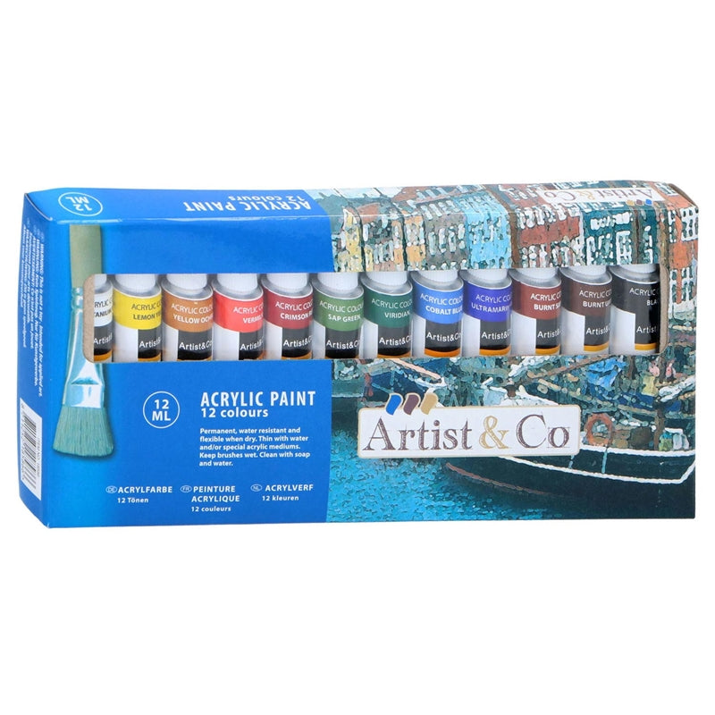 Acrylic paints in 12 ml tubes, 12 colors