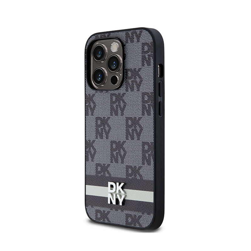 DKNY Leather Checkered Mono Pattern & Printed Stripes - case for iPhone 14 Pro (black) (2)