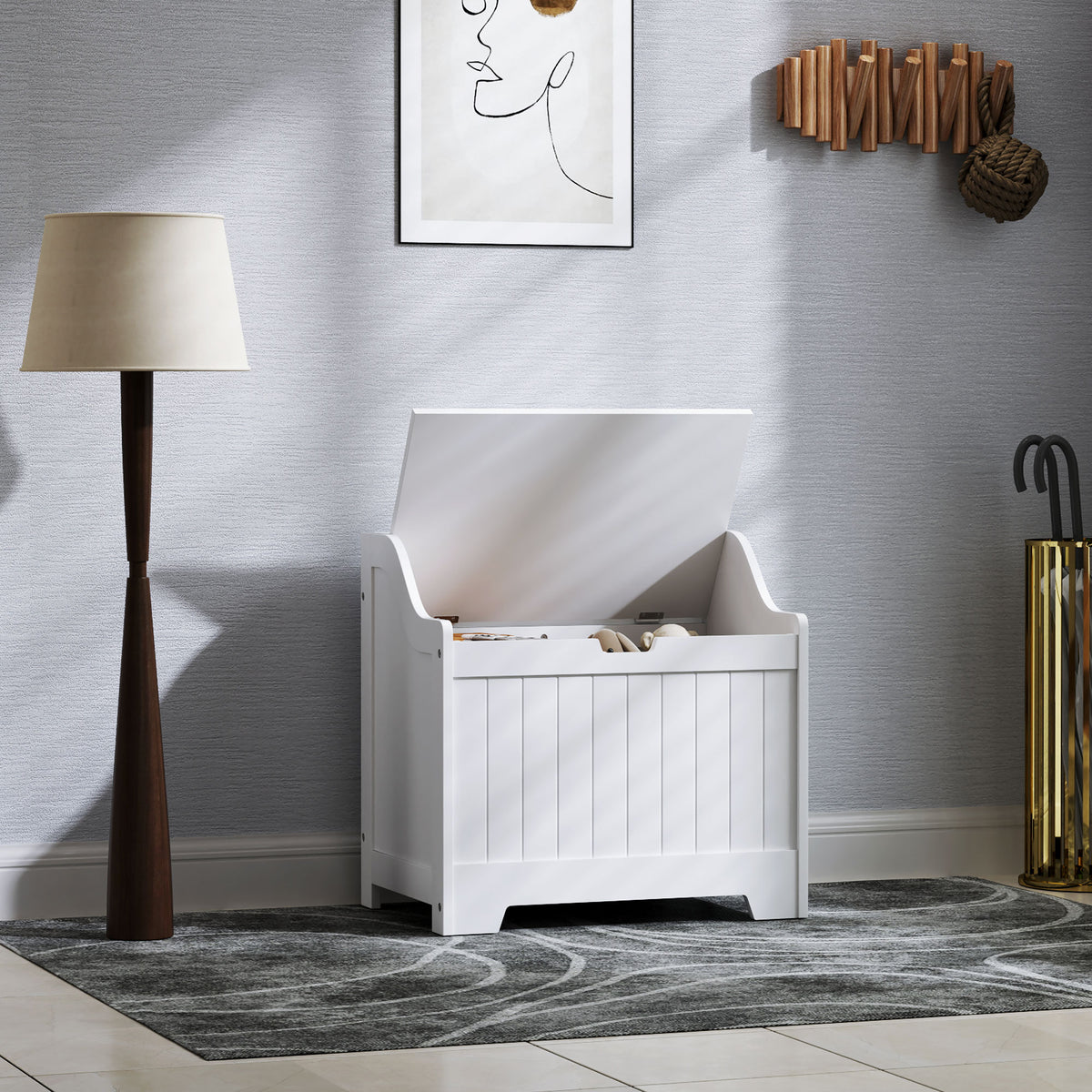 Storage chest, wooden box with lid, plenty of storage space, modern design, white (2)