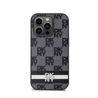 DKNY Leather Checkered Mono Pattern & Printed Stripes - case for iPhone 14 Pro (black) (3)