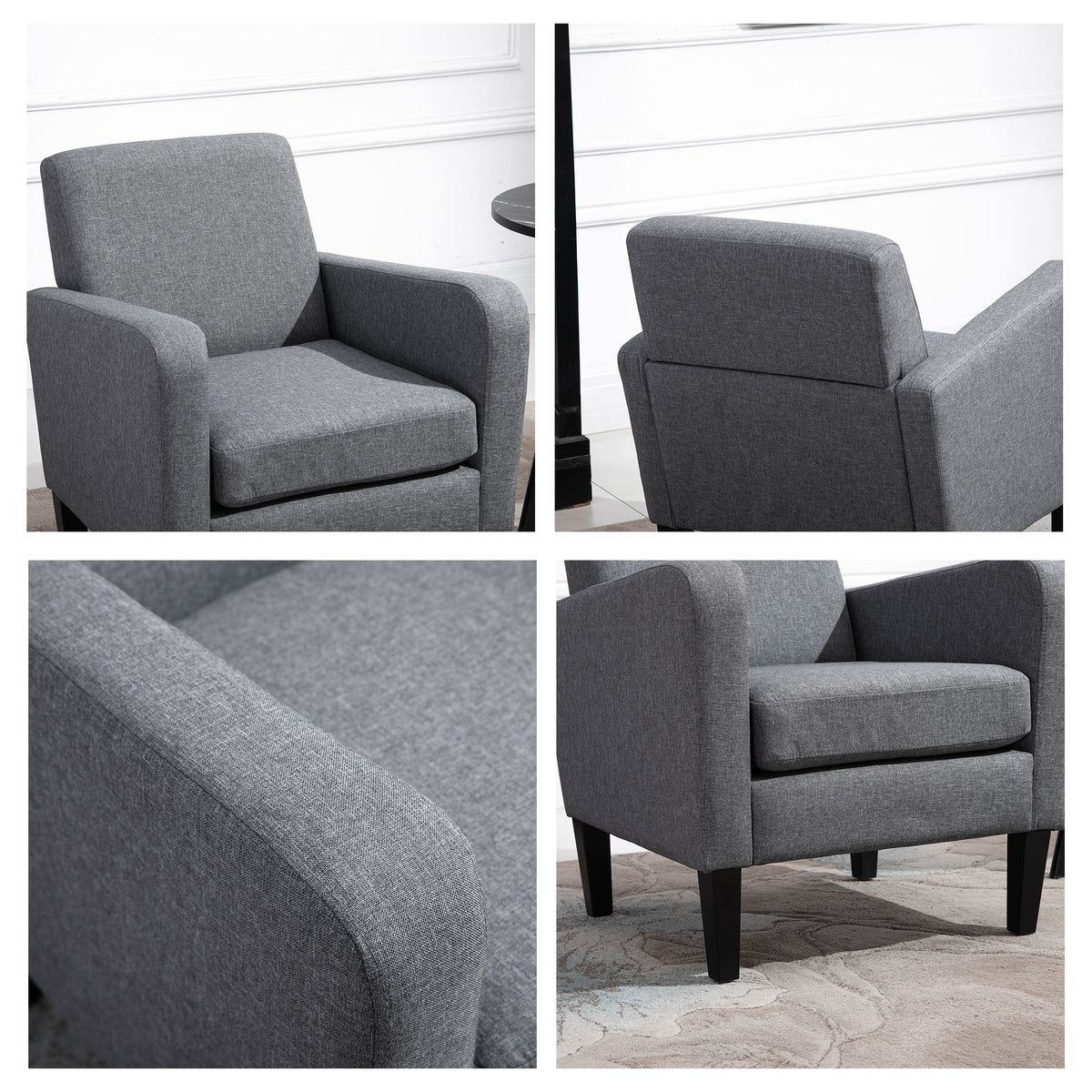 Single armchair, recliner, upholstered armchair with wooden legs, linen-look fabric, 66 x 72 x 74 cm, light grey (8)