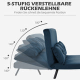 Sofa bed 2-seater velvet sofa, sleeping function, incl. 2 cushions, velvet look, natural + blue (5)