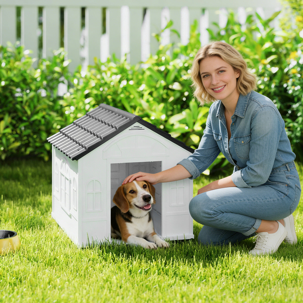 Dog house with gable roof, weatherproof, plastic, 65 x 75.7 x 63 cm, gray (2)