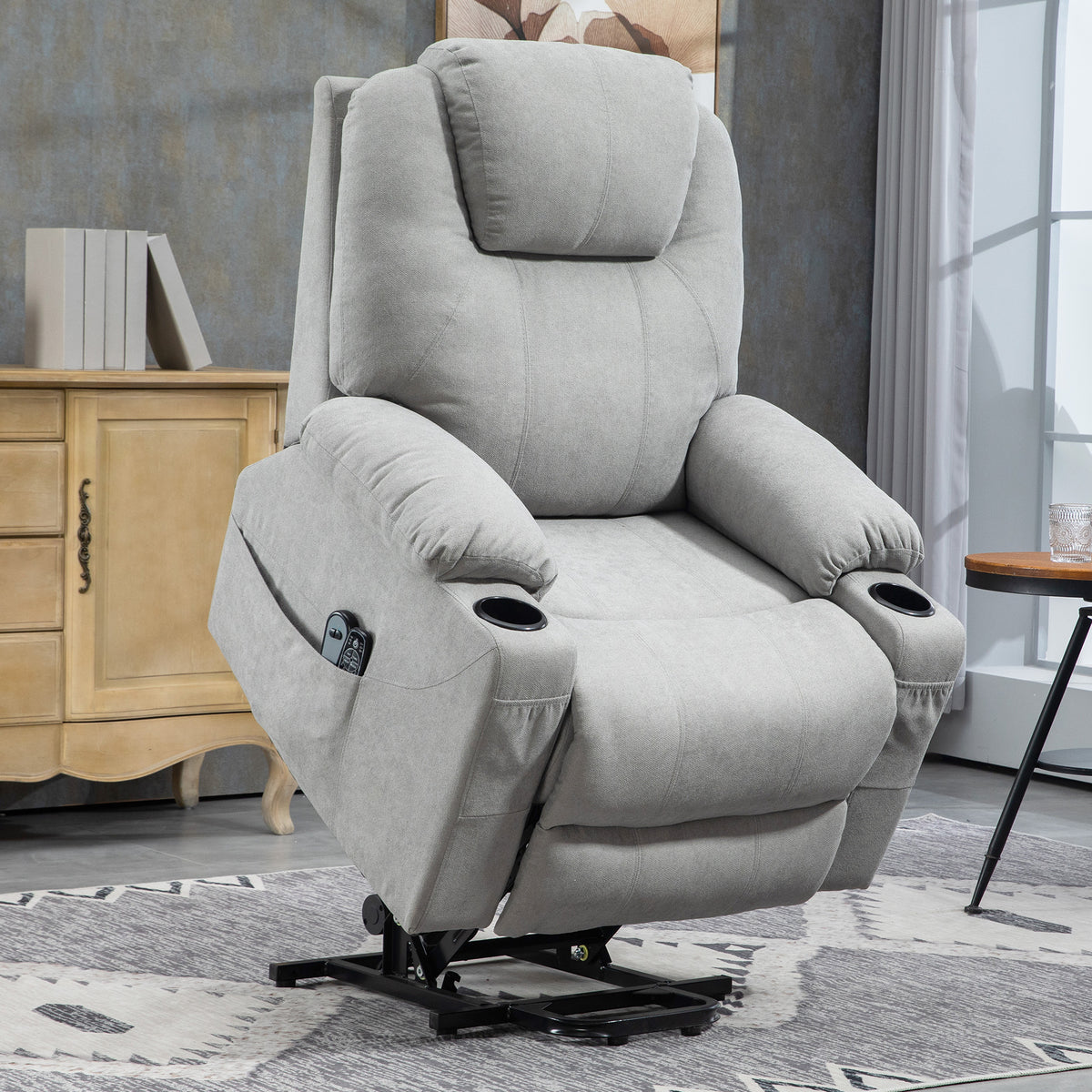 Massage chair lift recliner for seniors, 8 vibration points, 2 side pockets, cup holder, 90 x 101 x 107 cm, gray (2)
