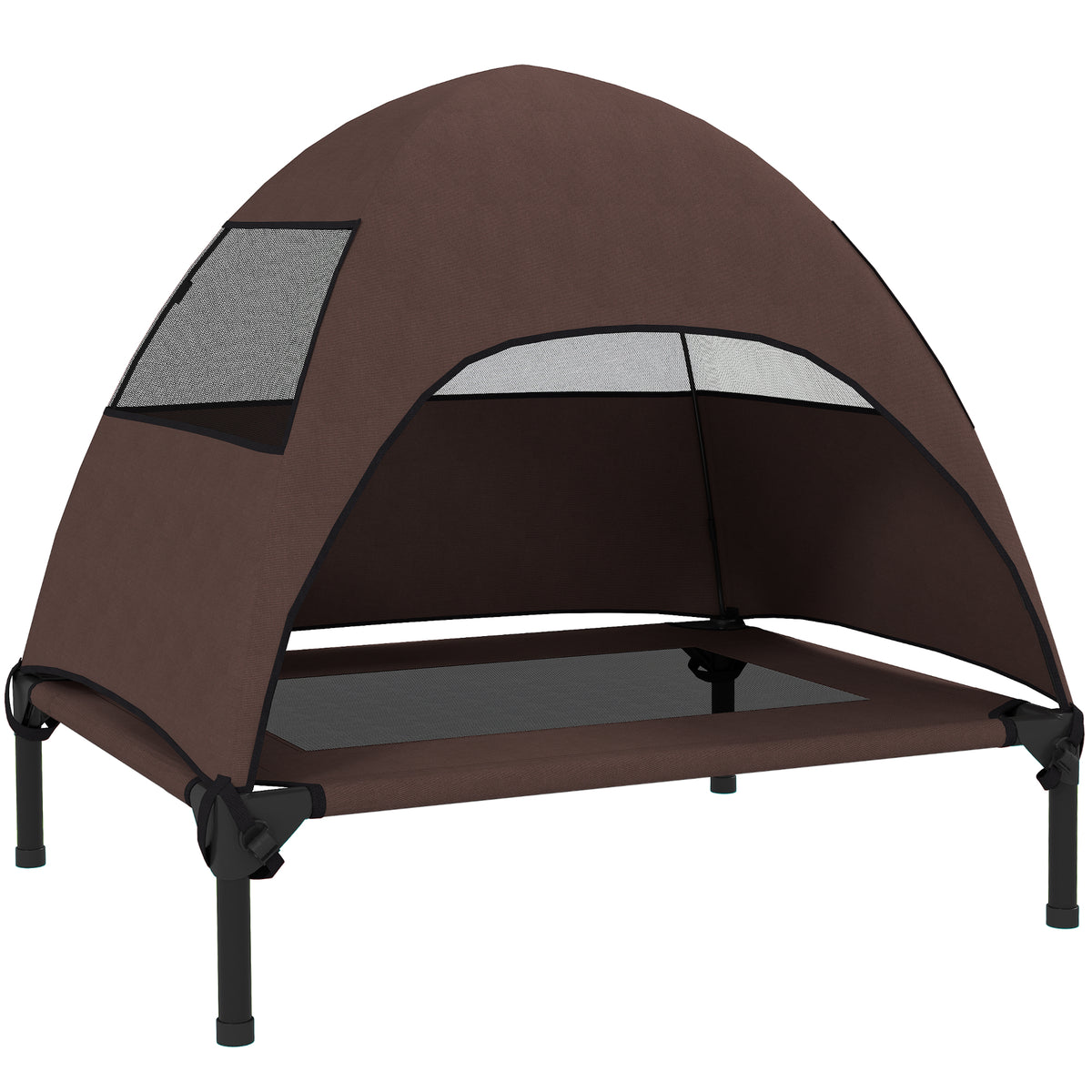 Outdoor Dog Cot with Canopy, Elevated Dog Bed for Medium Dogs, 76 x 61 x 71cm, Coffee