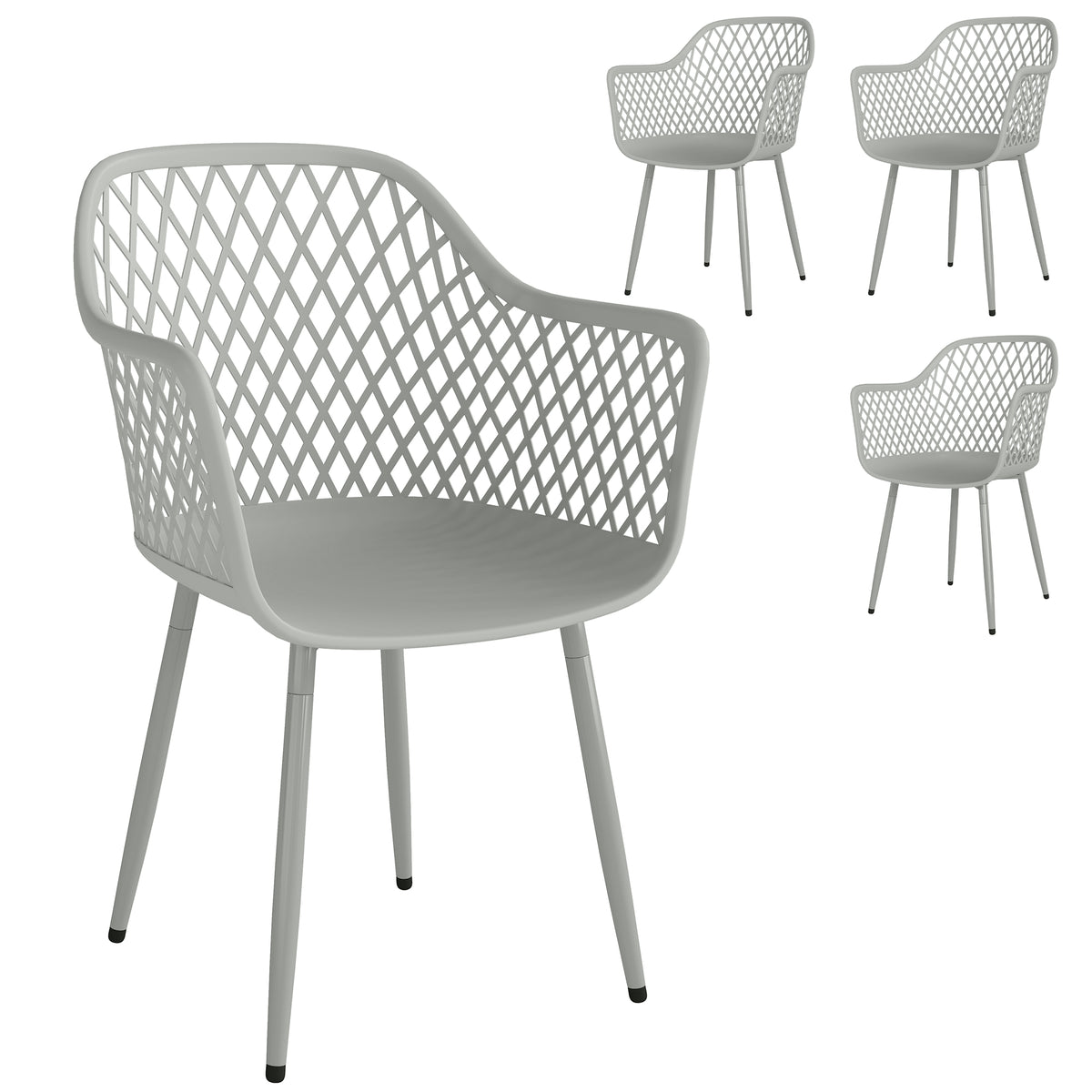 Set of 4 garden chairs, UV-resistant plastic garden chairs with armrests and backrest, 56 x 51 x 84 cm, grey