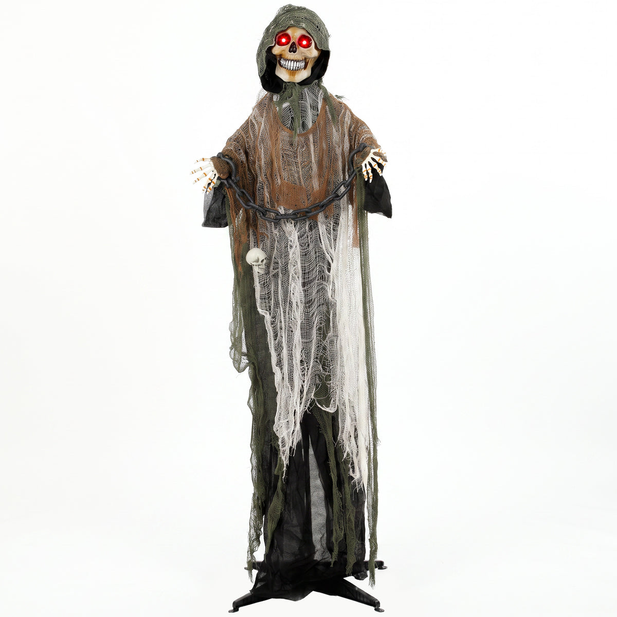 Animated Grim Reaper, 170 cm, life-sized Halloween animatronic with moving hands/head, glowing eyes and creepy