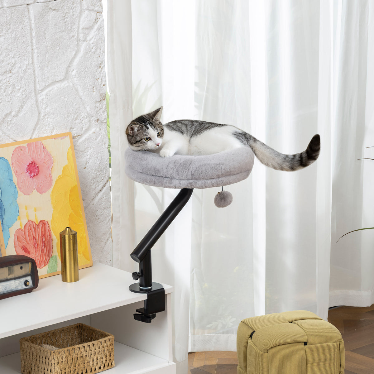 Cat desk bed, cat bed for desk with 360° rotation, adjustable height, cat lounger with removable (10)
