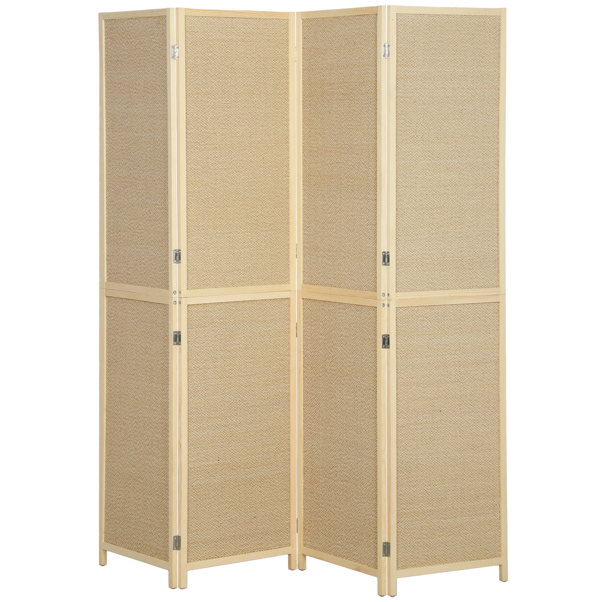 4-panel room divider, foldable partition made of hand-woven bamboo, 180 x 180 cm, natural