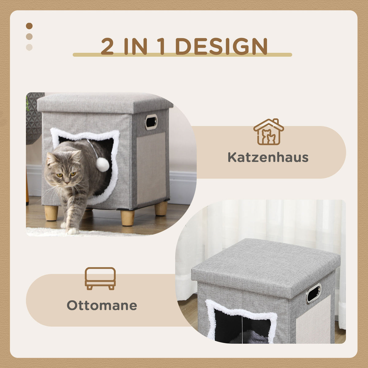 Cat cave, cat house, incl. play ball, washable cushion, 35.5 cm x 35.5 cm x 42.5 cm (4)