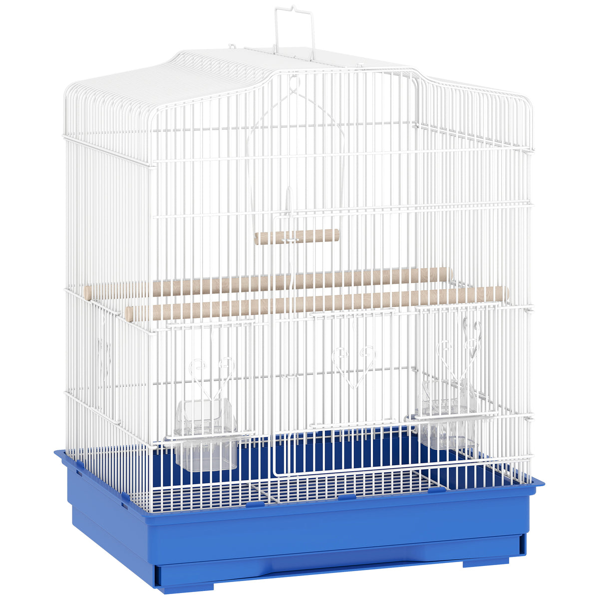 Vintage-style bird cage for small bird species incl. accessories 46.5 x 36 x 59 cm steel, wood, blue+white