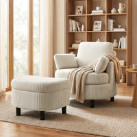Armchair with storage ottoman, corduroy upholstery, wraparound reading chair with adjustable headrest, wide seat (8)