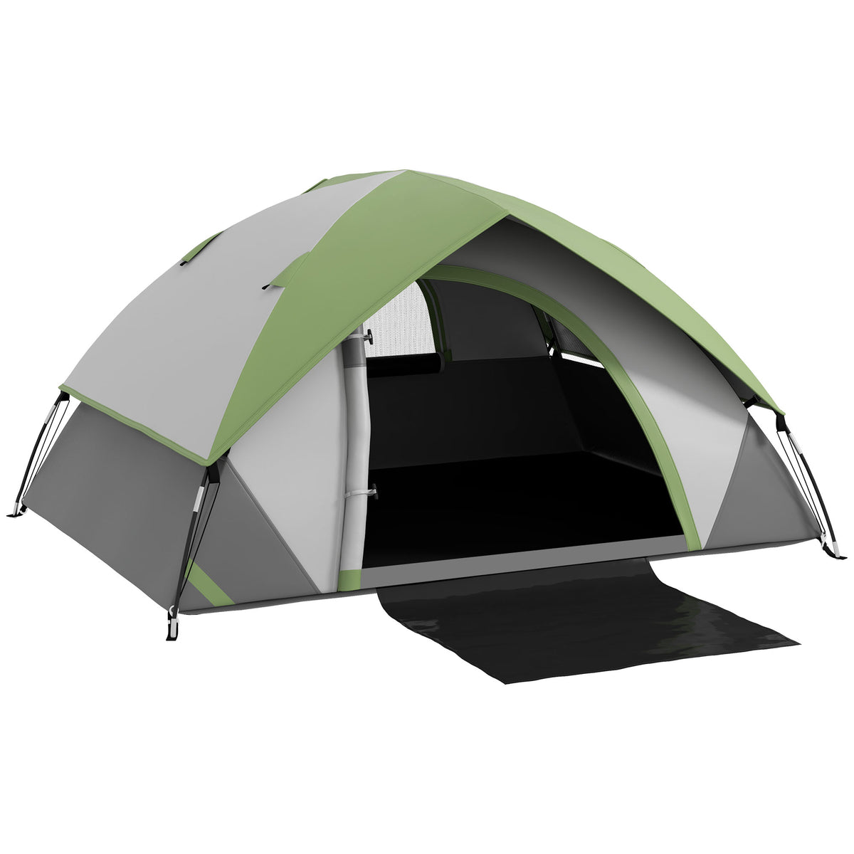 Lightweight 2-person dome tent, stable, waterproof family tent with door & window, carry bag, grey + green