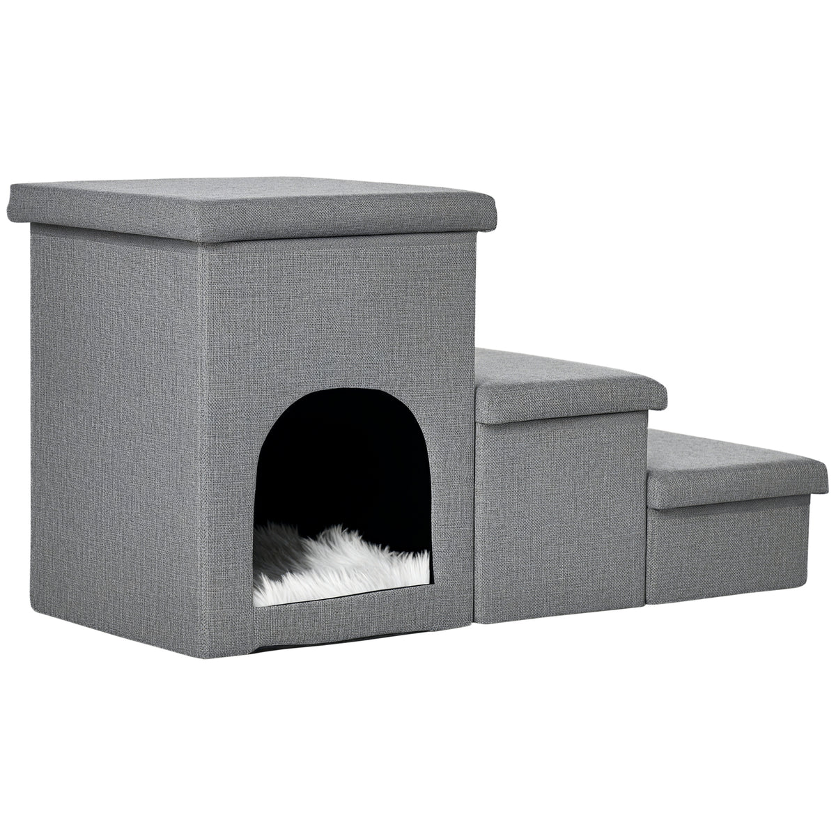 Pet stairs with pet bed, incl. hidden storage space, 73.5 cm x 33 cm x 40.5 cm, light gray