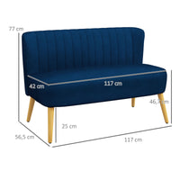 Retro-design 2-seater sofa, wooden legs, 117 cm x 56.5 cm x 77 cm, blue (3)