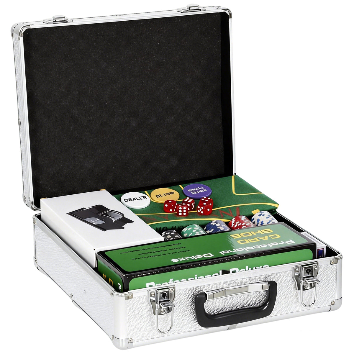 Poker set, 500 chips, dice, 2 decks of cards, accessories, case, for 10 players