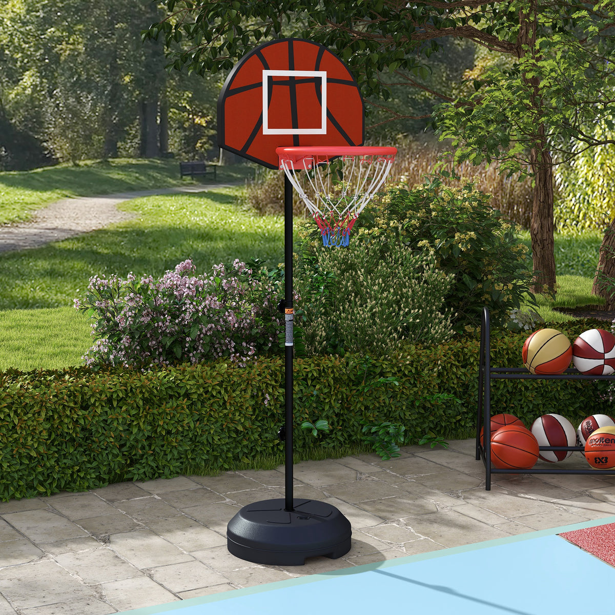 Basketball stand, height-adjustable, magnetic dartboard, 98-148cm, black (2)