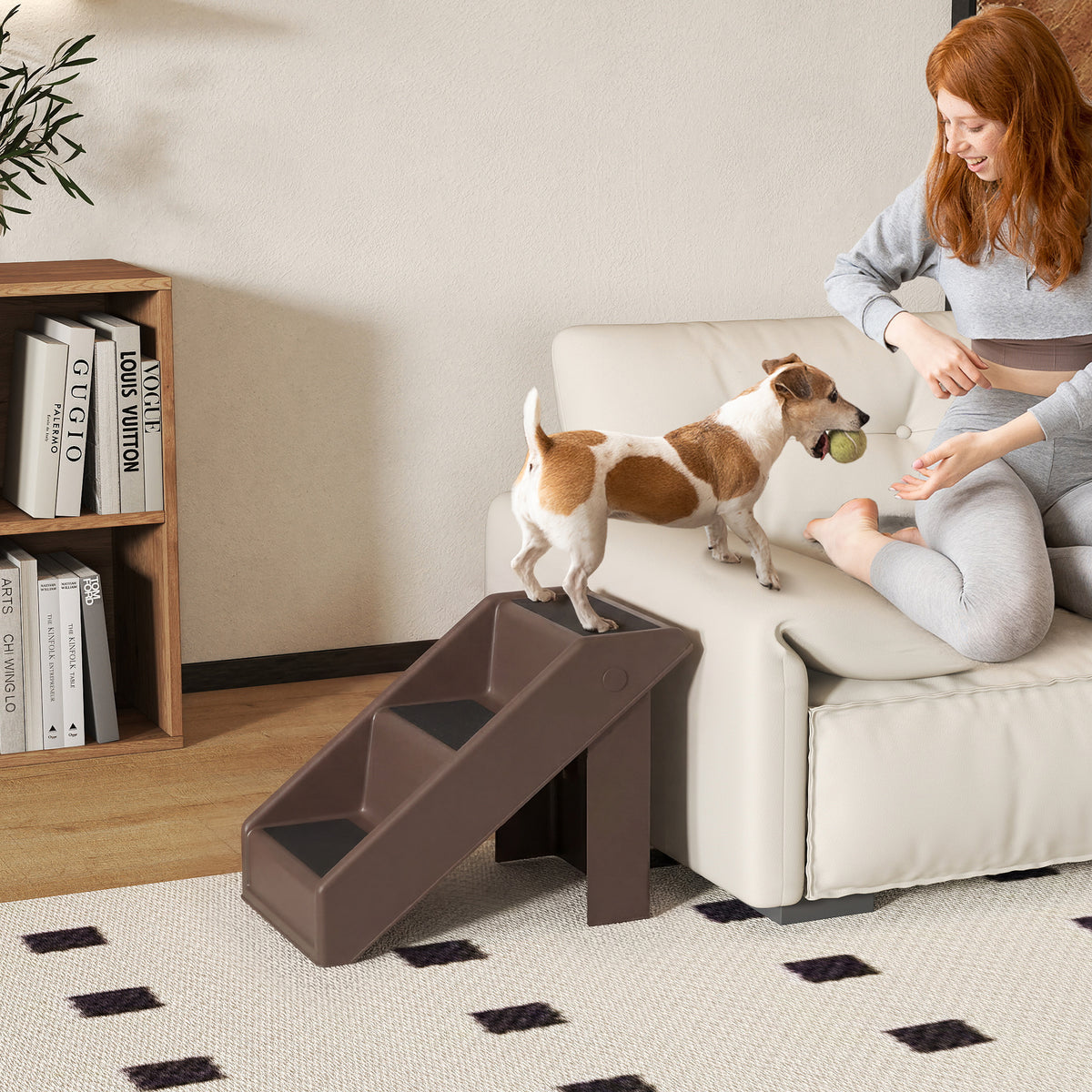 Dog stairs 3 steps 36.5 cm high pet stairs for small dogs foldable for bed, sofa, couch car brown (2)