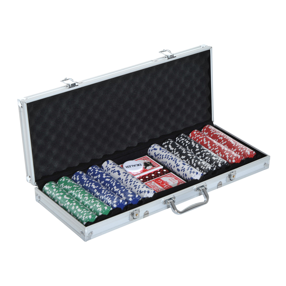 Poker set, 500 chips, 2 decks of cards, 5 dice, aluminium case, lockable
