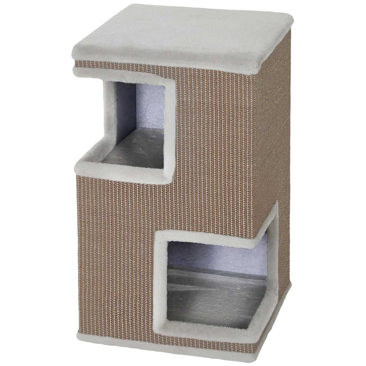 3-story cat tower for indoors, semi-enclosed cat cave with scratching surfaces all around, 2 cat dens