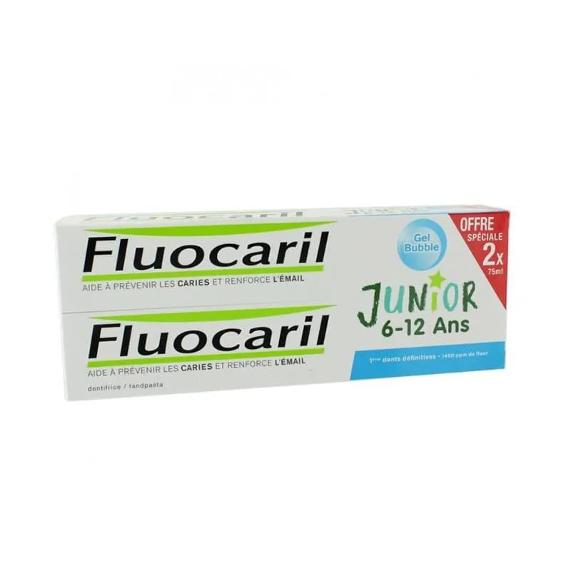 Fluocaril® Junior 7-12 Years Twin Pack Toothpaste Gel Bubble Gum Flavor 2 X 75ml