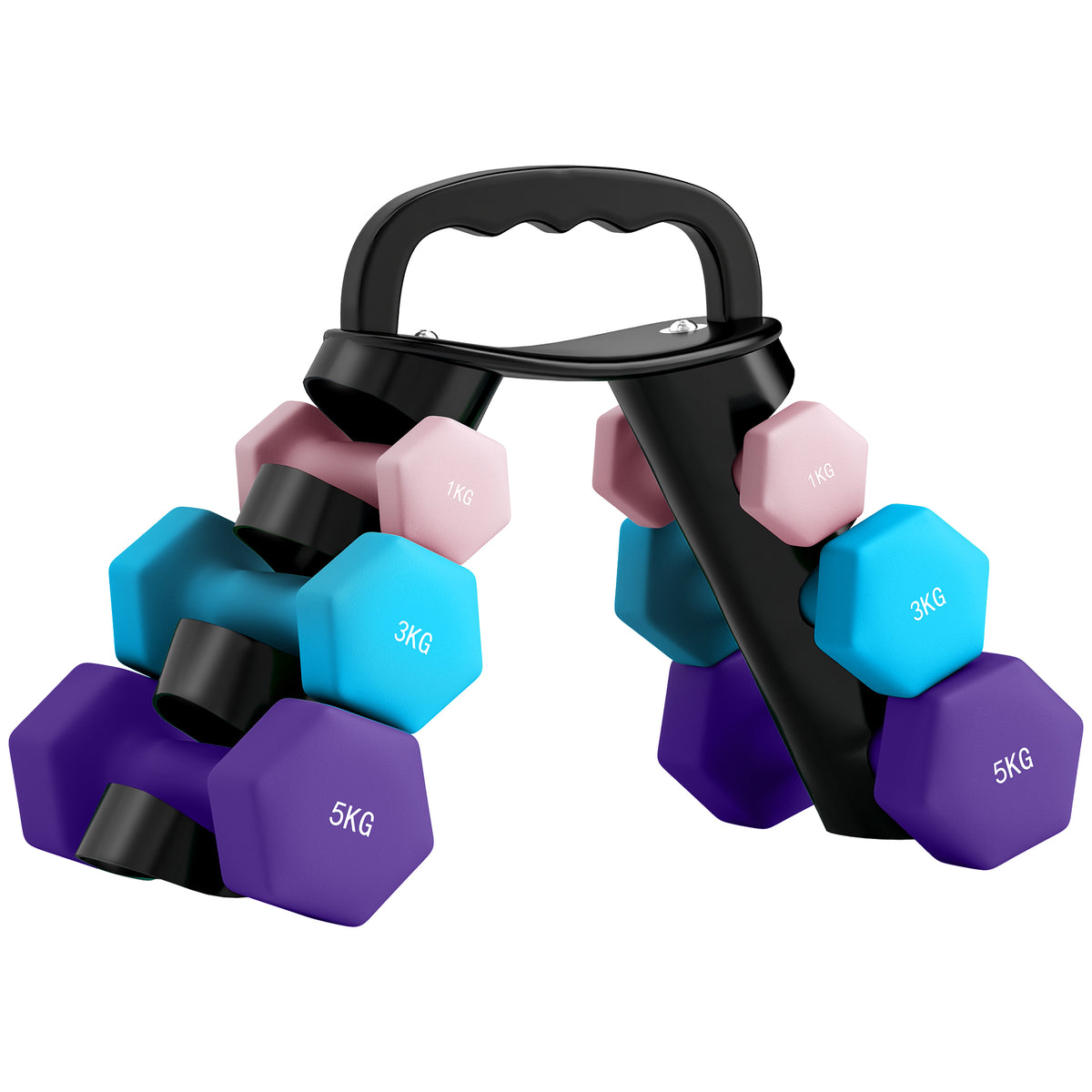 Dumbbell set with storage rack, set of 6 dumbbells for fitness training, 2 x 1kg, 2 x 3kg, 2 x 5kg