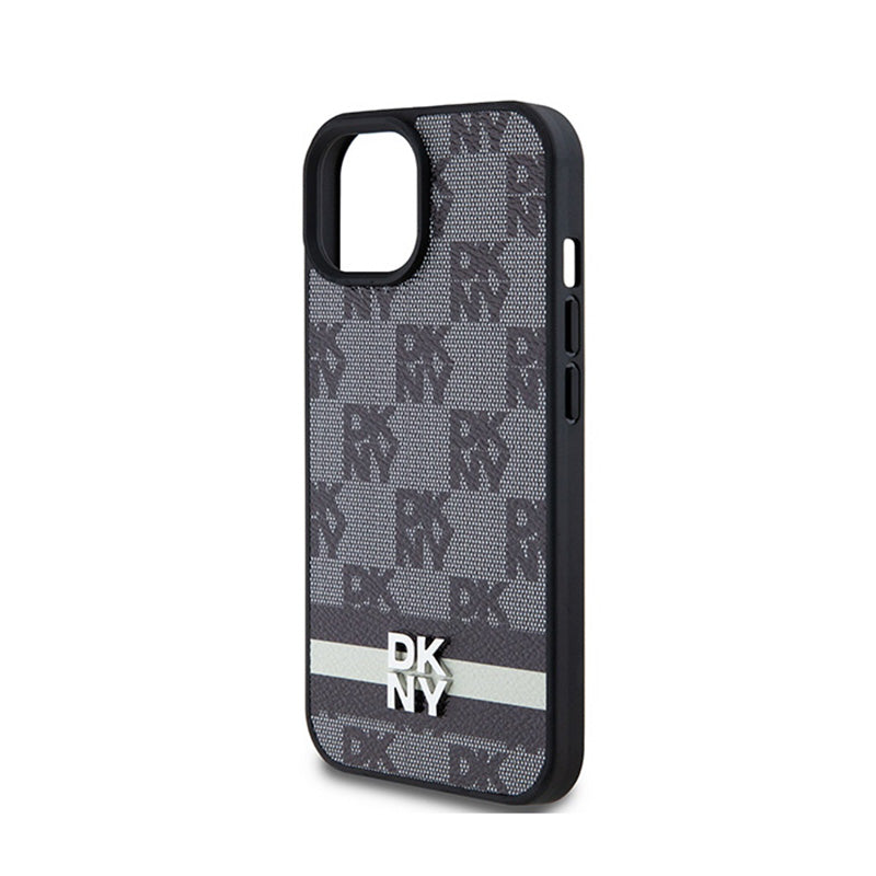 DKNY Leather Checkered Mono Pattern & Printed Stripes - case for iPhone 14 / 15 / 13 (black) (6)