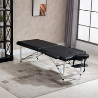 Massage table, 2-section foldable massage bed with faux leather, headrest, armrests, carrying bag (10)