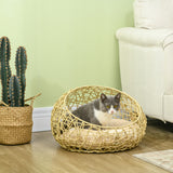 Rattan cat cave cat bed cat house with cushion cat tent pet house for cats dogs beige Ø56 x 35 cm (10)
