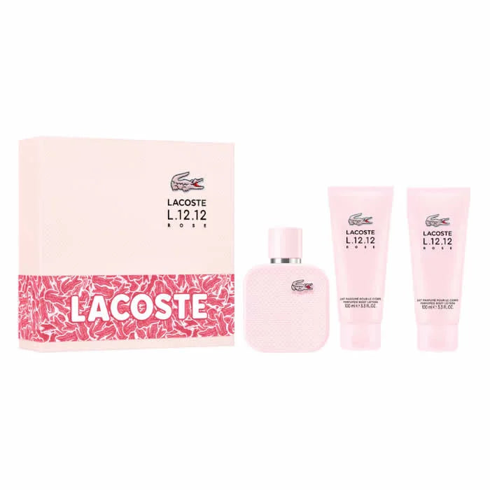 Lacoste L.12.12 Rose Eau De Parfum Spray 100ml 3-Piece Set
