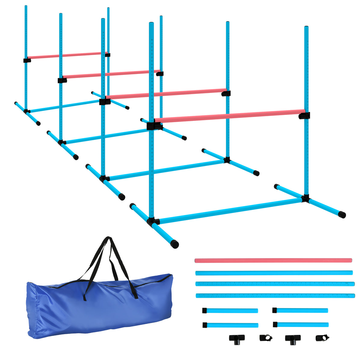 4-Piece Adjustable Dog Agility Set Agility Equipment with 4 Hurdles and Carrying Bag 99 x 65 x 94 cm Light Blue