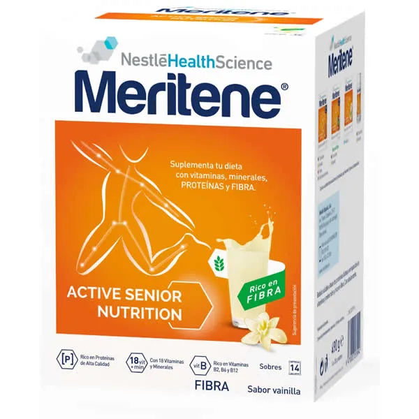 Meritene Active Senior Nutrition Vanilla Flavored Shake High in Fiber 14 Sachets
