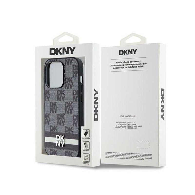 DKNY Leather Checkered Mono Pattern & Printed Stripes - case for iPhone 14 Pro (black) (8)