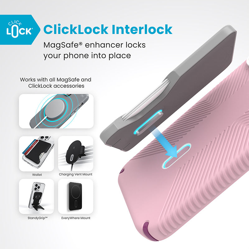 Speck Presidio2 Grip ClickLock & MagSafe - iPhone 16 Pro Max Case (Wednesday Pink / Boysenberry Purple / White) (2)