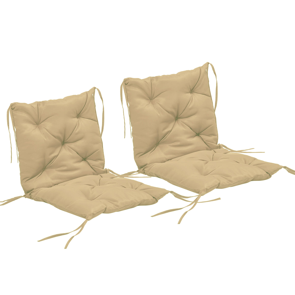 Set of 2 seat cushions, 98 x 50 cm chair cushions with ties, fabric cover, 8 cm thick, khaki