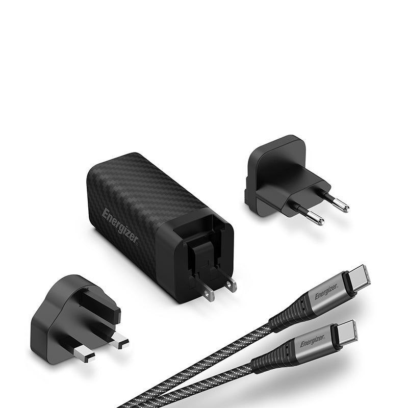 Energizer Ultimate - Multiplug EU / UK / US GaN USB-C & USB-A 65W PD Wall Charger + USB-C cable (black) (2)