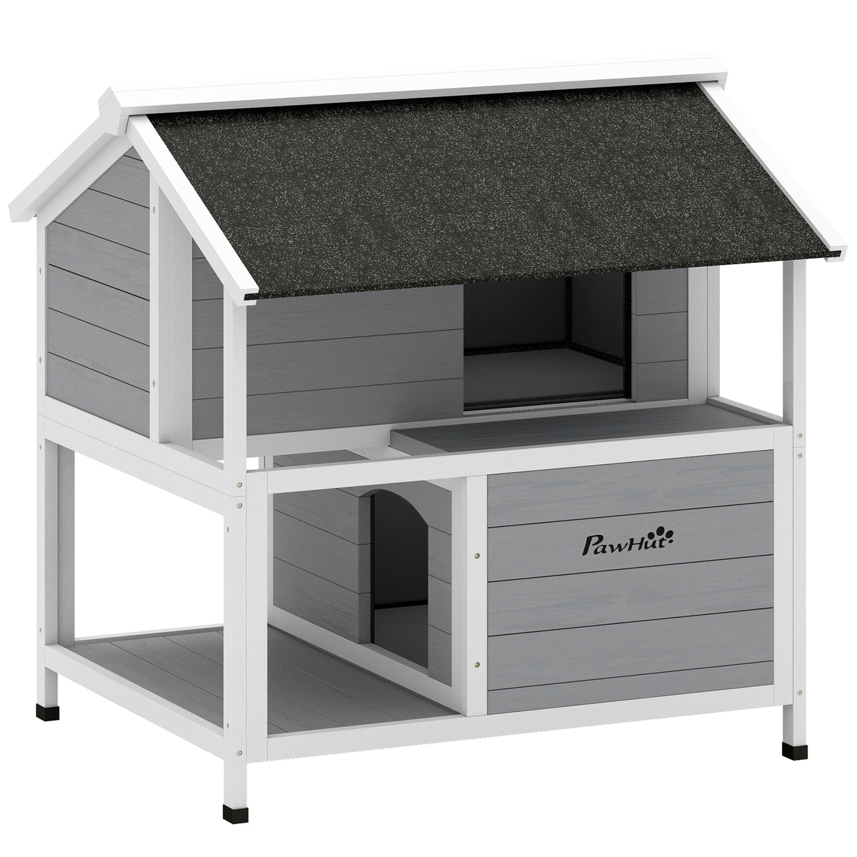 Outdoor cat house, outdoor cat shelter, waterproof, hinged roof, spruce wood, 80 x 93 x 95, gray