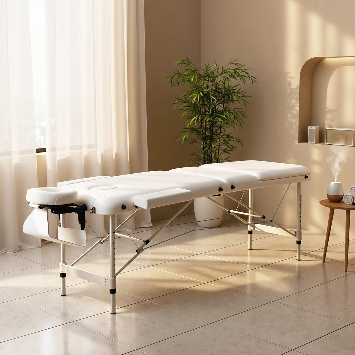 Mobile 3-zone foldable massage table, massage bed with headrest, armrest and carrying case, height-adjustable (2)