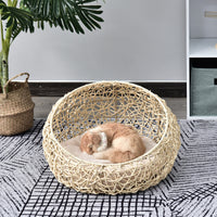 Rattan cat cave cat bed cat house with cushion cat tent pet house for cats dogs beige Ø56 x 35 cm (2)