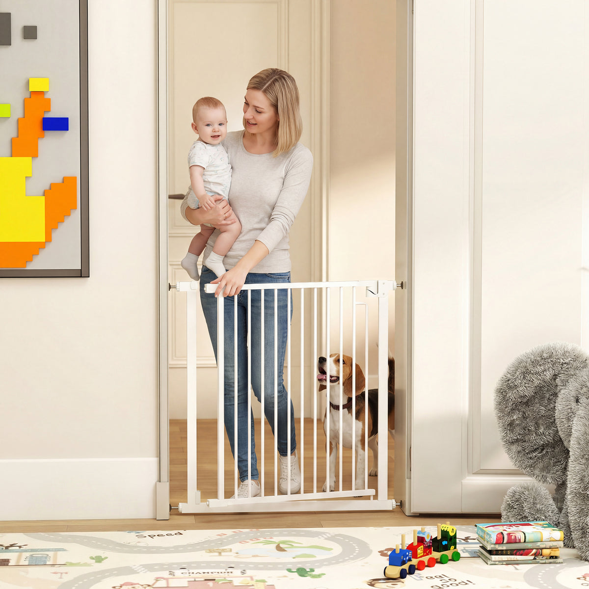 Stair safety gate, barrier gate, no-drill with automatic closing for children, kitchen, stairs, 76-80 x 76 cm (2)