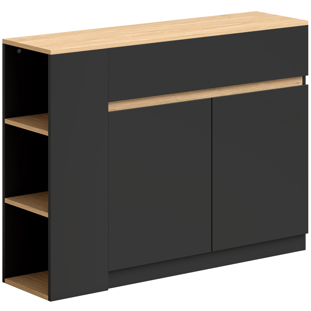 Sideboard, buffet, large cabinet compartment, 3-tier shelf, drawer, black, 110 x 29.5 x 82cm