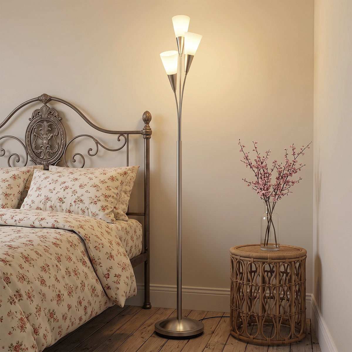 Floor lamp living room 40 W standing lamp with foot switch, 3 x E14 socket for bedroom, office, without bulb (2)