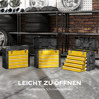 Toolbox empty, 49.7 x 25.3 x 40.7 cm tool chest with 4 drawers, mini-box steel yellow (6)