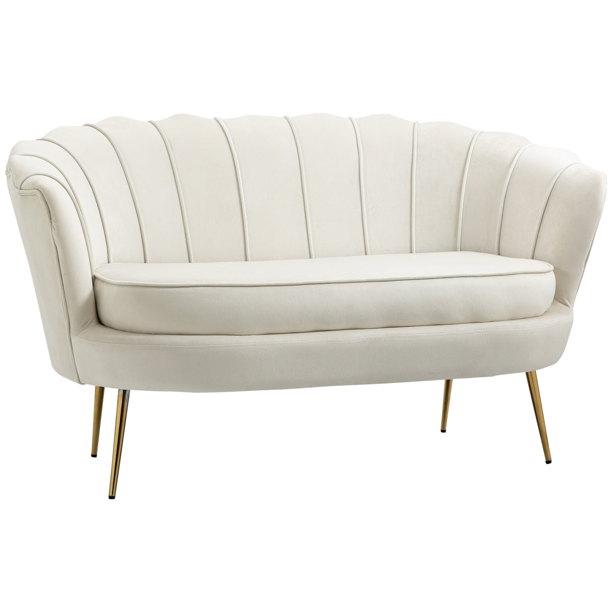 Vintage 2-seater sofa, couch, upholstered furniture, velvet look, up to 150 kg, cream/gold