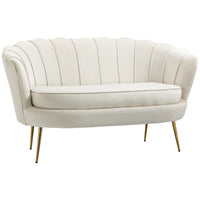 Vintage 2-seater sofa, couch, upholstered furniture, velvet look, up to 150 kg, cream/gold
