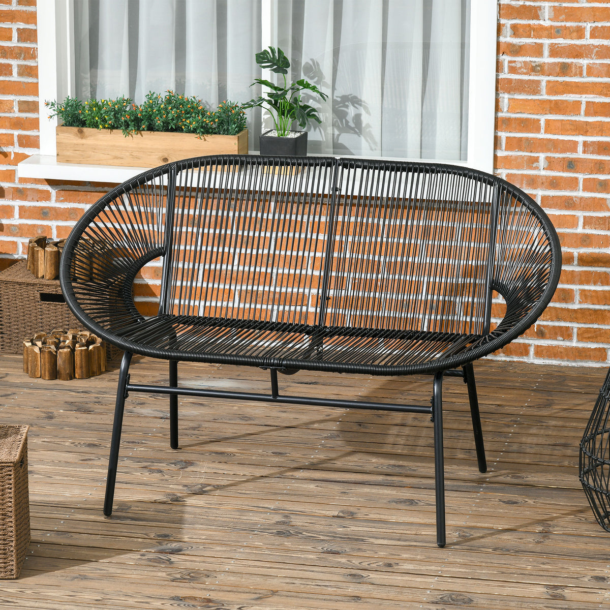 Rattan lounge chair in boho style, 132 cm x 72 cm x 83 cm, black (2)