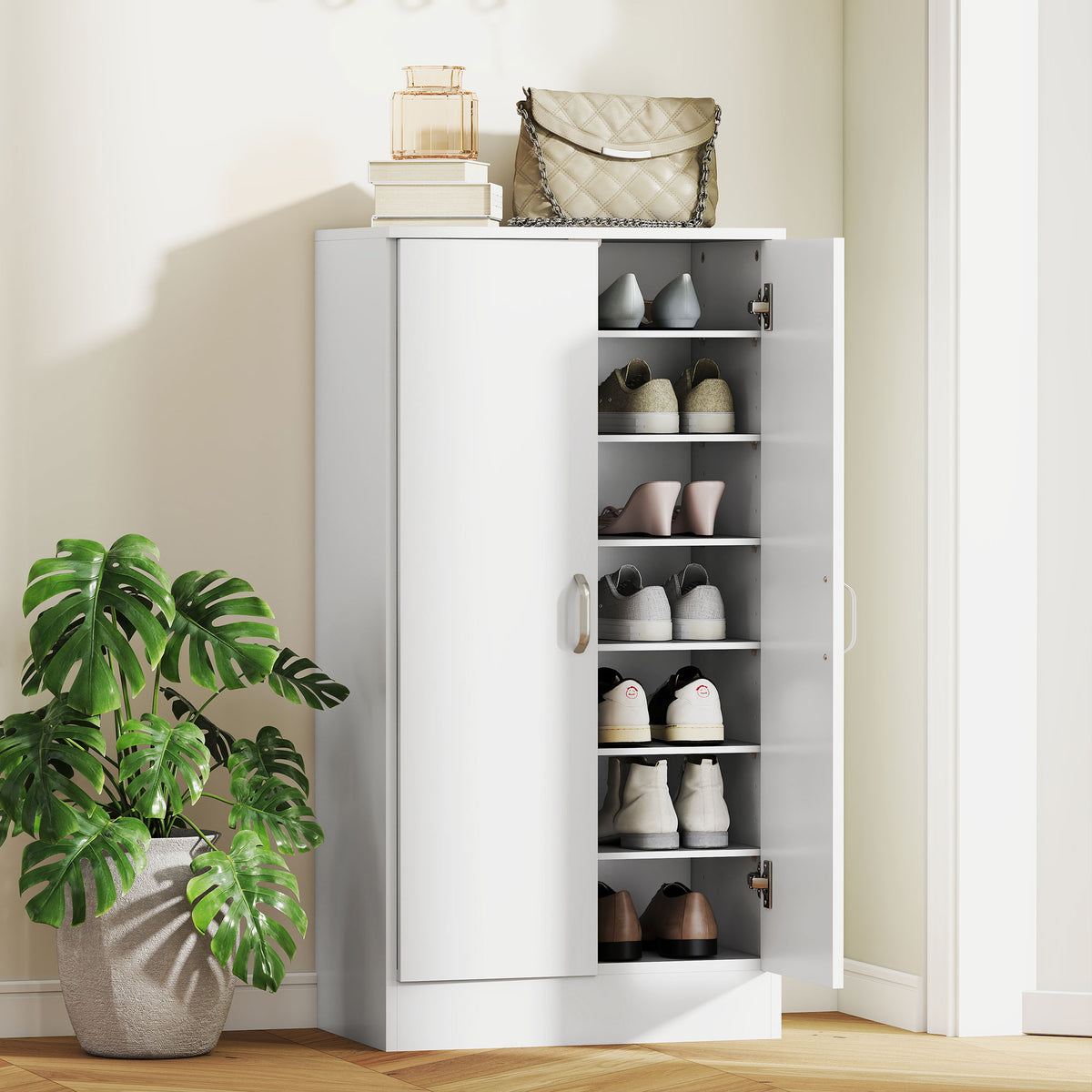 Shoe cabinet with soft-close hinges, adjustable shelves, 6-tier shoe rack for hallway, entryway, for 14 pairs (2)