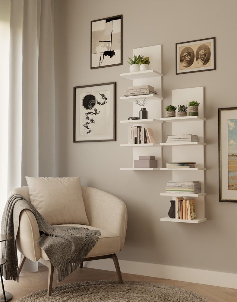 Hängeregal R5P 5 Ablagen für Bücher Büro Wohnzimmer Kinderzimmer WEISS – Produktabbildung 3