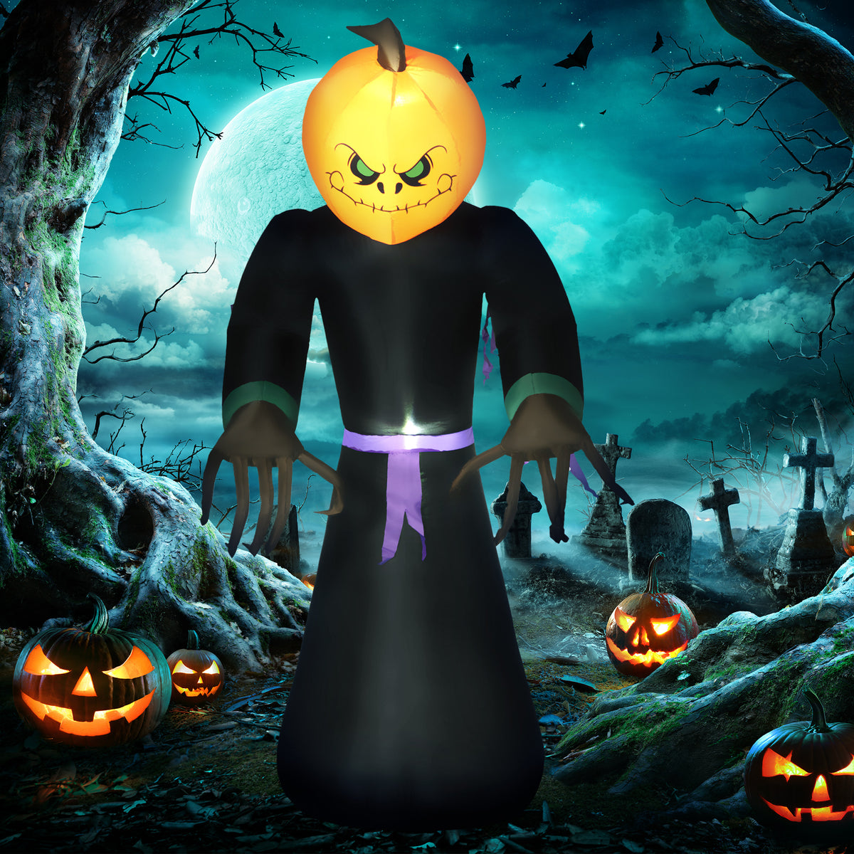 210 cm Inflatable Pumpkin Ghost, Halloween Horror Decoration with LED Lighting, Halloween Decoration, Waterproof (2)