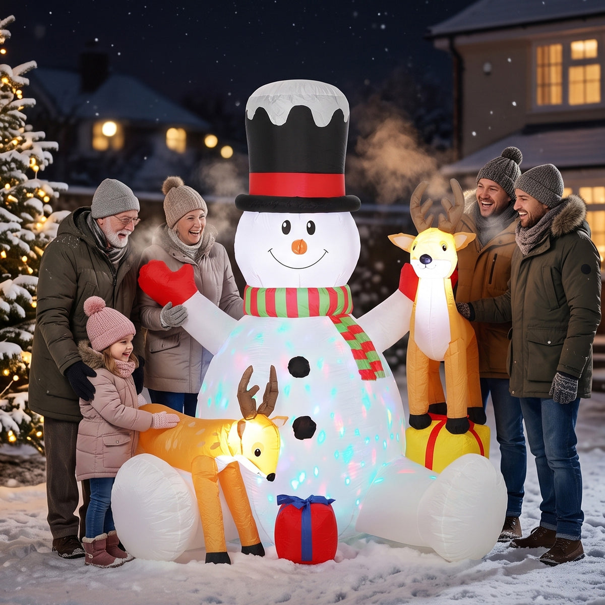 Inflatable Christmas snowman with 2 reindeer, 215 cm, for outdoor use, with LEDs and bag (2)